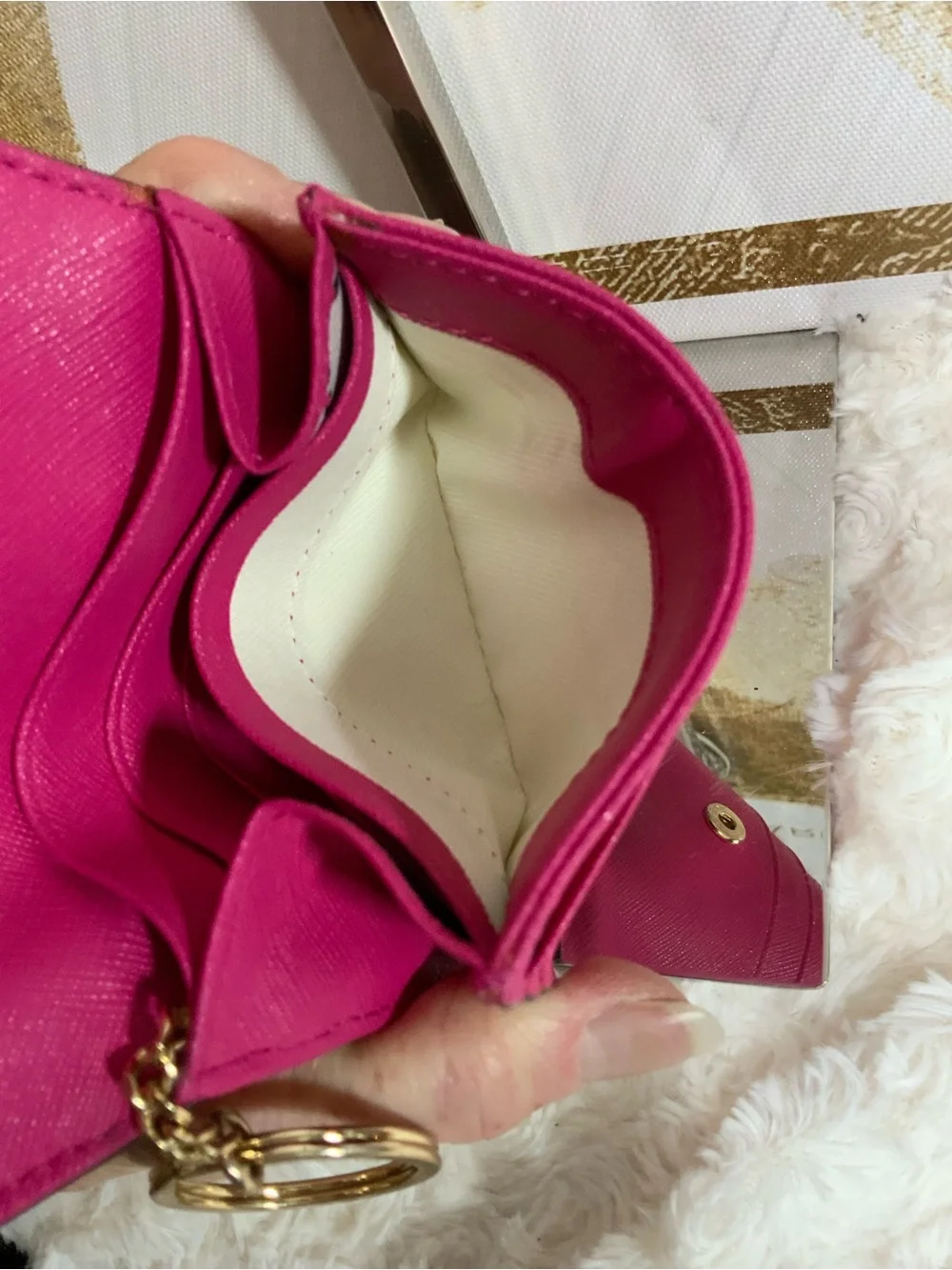 kate spade Fuchsia Saffiano Mini Wallet with Gold Hardware